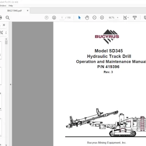 CAT Bucyrus SD345 Hydraulic Track Drill Operation & Maintenance Manual PN 419396 - PDF DOWNLOAD