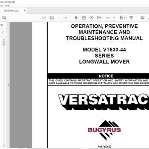 CAT Bucyrus VT630-44 Series Longwall Mover Operation, Maintenance, Troubleshooting Manual BI620944 - PDF DOWNLOAD