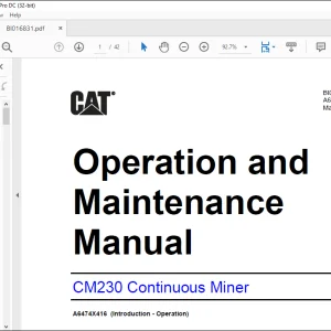 CAT CM230 Continuous Miner Operation and Manual BI016831  - PDF DOWNLOAD