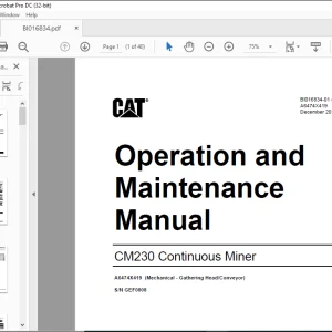 CAT CM230 Continuous Miner Operation and Manual BI016834  - PDF DOWNLOAD