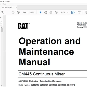 CAT CM445 Continuous Miner Operation and Maintenance Manual BI016917  - PDF DOWNLOAD