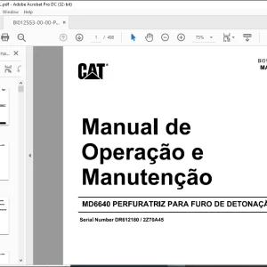 CAT MD6640 PERFURATRIZ PARA FURO DE DETONACAO Manual de Operacao e Manutencao SN DR612180 2Z70A45  - PDF DOWNLOAD (Spanish)