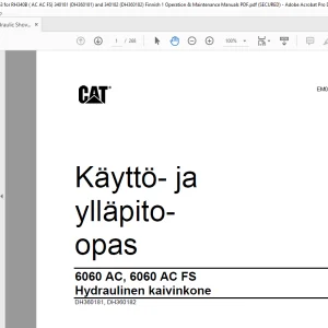 Cat 6060 AC, 6060 AC FS Hydraulinen kaivinkone Käyttö- ja ylläpitoopas EM029863-0 - PDF DOWNLOAD (Finnish)