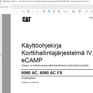Cat 6060 AC, 6060 AC FS Korttihallintajärjestelmä IV, eCAMP Käyttöohjekirja DH360181 - DH360182 - PDF DOWNLOAD (Finnish)