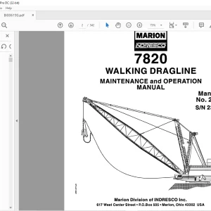 Cat Bucyrus 7820 Walking Dragline Maintenance & Operation Manual SN 23349 - PDF DOWNLOAD