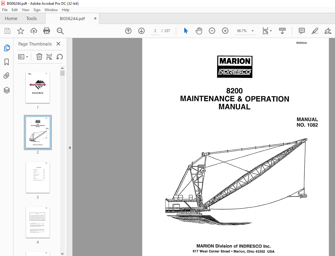 Cat Bucyrus 8200 Dragline Maintenance & Operation Manual BI006244 - PDF ...