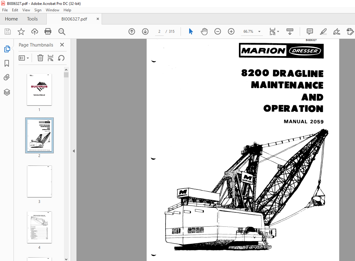 Cat Bucyrus 8200 Dragline Maintenance & Operation Manual BI006327 - PDF ...