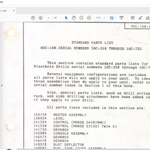 Cat Bucyrus RDC-16B Blasthole Drill Parts Manual SN 16C-318 - 16C-723 - PDF DOWNLOAD