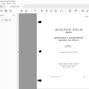Cat Electric Rope Shovel Marion 111-M Diesel Operation & Maintenance Manual 1016-A - PDF DOWNLOAD