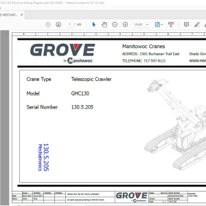 Grove Crane GHC130 Telescopic Crawler Electrical Schematic Manual SN 130.5.205 - PDF DOWNLOAD