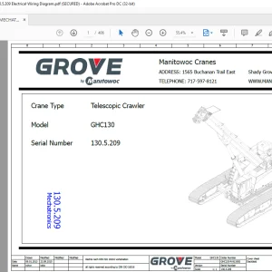 Grove Crane GHC130 Telescopic Crawler Electrical Schematic Manual SN 130.5.209 - PDF DOWNLOAD
