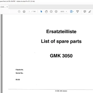 Grove Crane GMK 3050 Spare Parts Manual 3036305 - PDF DOWNLOAD