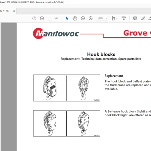 Grove Crane GMK 5150L Hook blocks Replacement, Technical data correction, Spare parts list Manual - PDF DOWNLOAD
