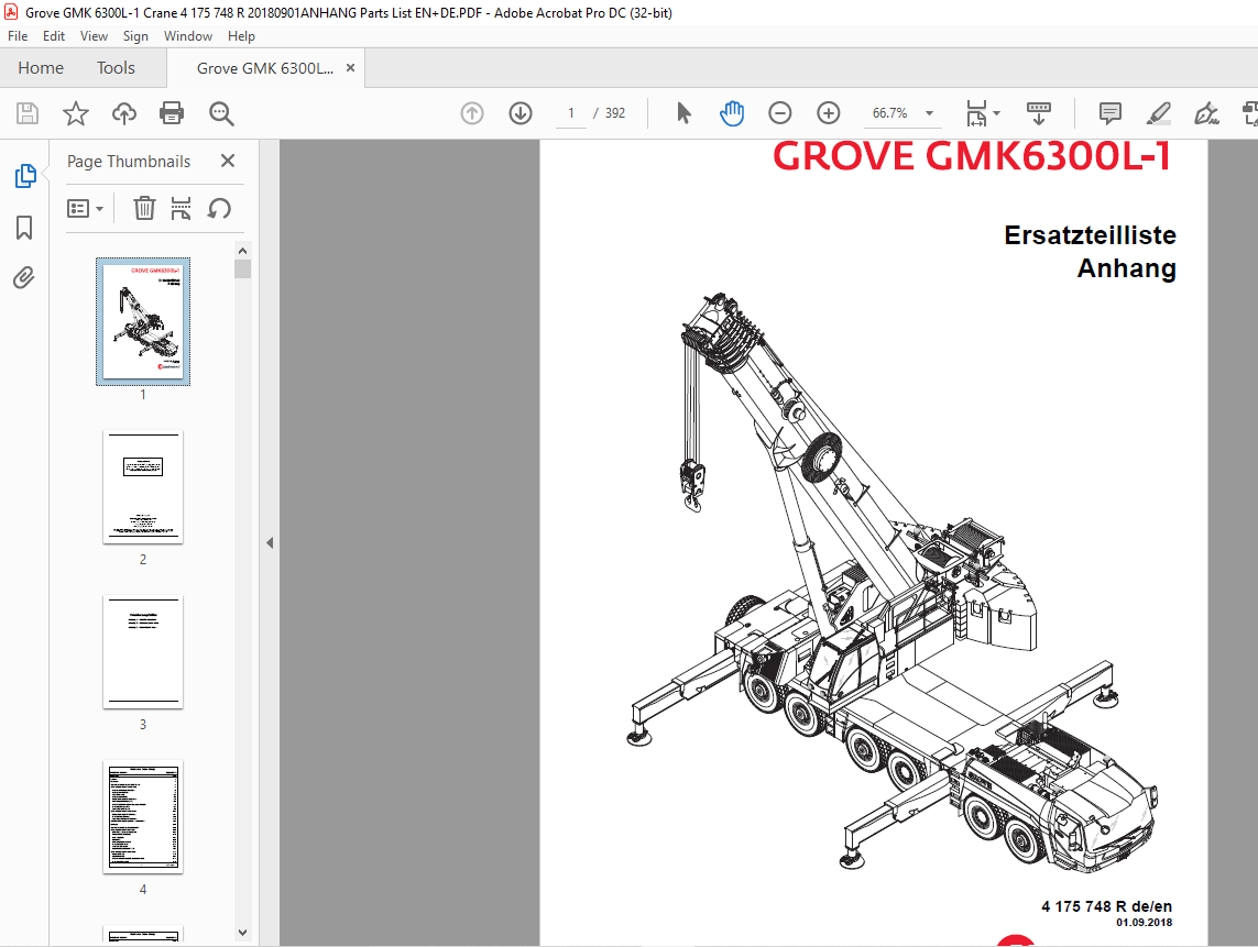 Grove Crane GMK 6300L-1 Ersatzteilliste 4175748R - PDF DOWNLOAD ...