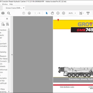 Grove Crane GMK 7450 Correction sheets Hydraulic catcher Manual 3112221 - PDF DOWNLOAD