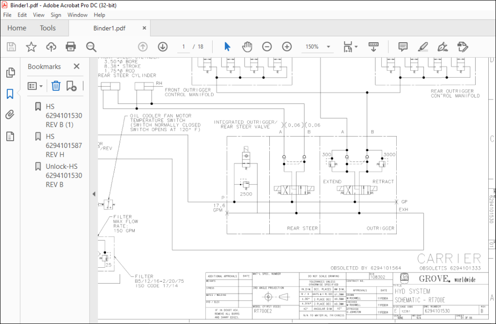 Grove Crane RT 700E Hydraulic Schematic Manual - PDF DOWNLOAD ...