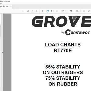 Grove Crane RT 770E Load Charts Manual SN 234537 -  PDF DOWNLOAD