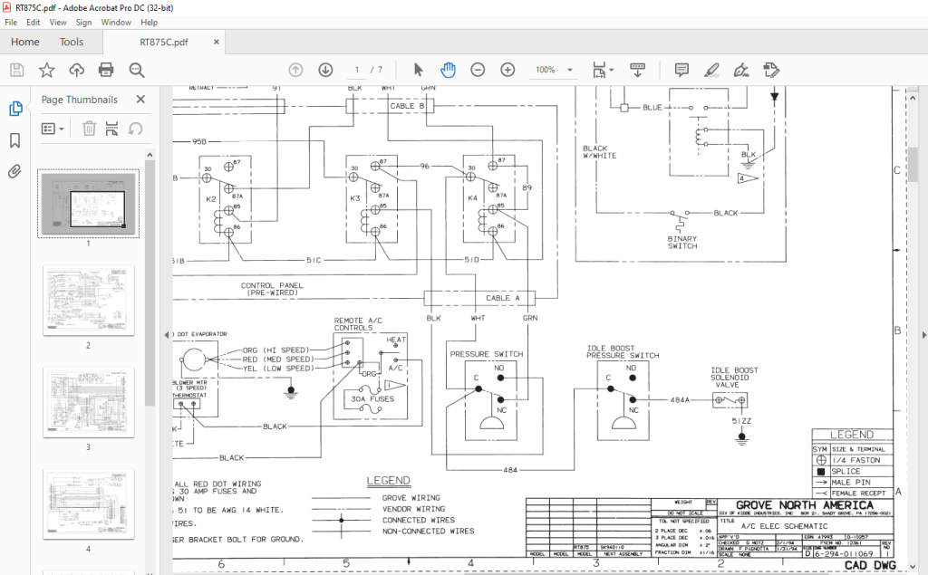 Grove Crane RT 875C Electrical Schematic Manual - PDF DOWNLOAD