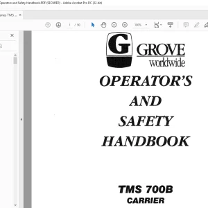 Grove Crane TMS 700B Carrier Operator's & Safety Handbook Manual - PDF DOWNLOAD
