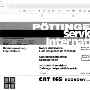 Pottinger Tractor CAT 165 ECONOMY Operating instructions Spare parts list Manual-  PDF DOWNLOAD