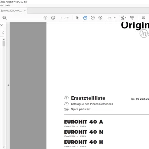 Pottinger Tractor EUROHIT 40 A EUROHIT 40 N EUROHIT 40 H Spare parts list Manual  - PDF DOWNLOAD