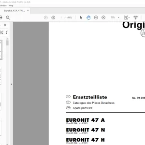 Pottinger Tractor EUROHIT 47 A EUROHIT 47 N EUROHIT 47 H Spare parts list Manual  - PDF DOWNLOAD C