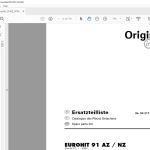Pottinger Tractor EUROHIT 91 AZ NZ Spare parts list Manual  - PDF DOWNLOAD