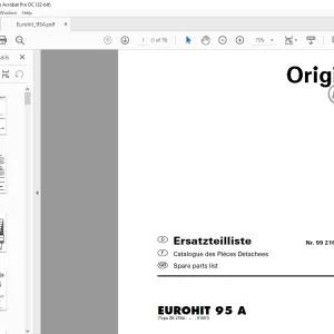 Pottinger Tractor EUROHIT 95 A Spare parts list Manual - PDF DOWNLOAD