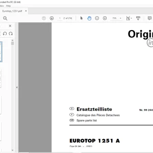 Pottinger Tractor EUROTOP 1251 A Spare parts list Manual  - PDF DOWNLOAD
