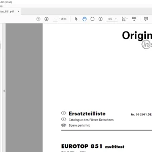 Pottinger Tractor EUROTOP 851 multitast Spare parts list Manual  - PDF DOWNLOAD