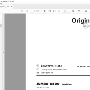 Pottinger Tractor JUMBO 6600 Combiline Spare Parts Manual - PDF DOWNLOAD