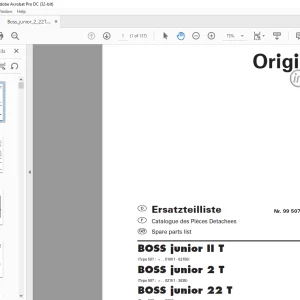 Pottinger Tractor Ladewagen BOSS JUNIOR II T BOSS JUNIOR 2T BOSS JUNIOR 22 T Spare parts list Manual -  PDF DOWNLOAD