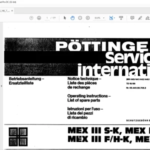 Pottinger Tractor MEX III S-K MEX III-K MEX III F H-K MEX III T Operating instructions List of spare parts Manual  - PDF DOWNLOAD