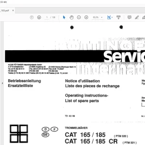 Pottinger Tractor Mower CAT 165 185 CAT 165 185 CR Operating instructions List of spare parts Manual - PDF DOWNLOAD