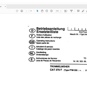 Pottinger Tractor Mower CAT270F Operating instructions List of spare parts Manual  - PDF DOWNLOAD