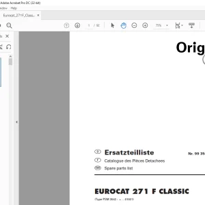 Pottinger Tractor Mower EUROCAT 271 F CLASSIC Spare parts list Manual  - PDF DOWNLOAD