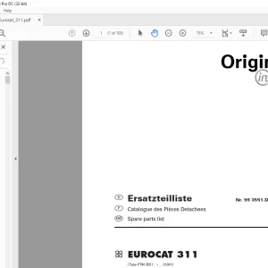 Pottinger Tractor Mower EUROCAT 311 Spare parts list Manual - PDF DOWNLOAD