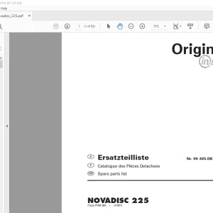 Pottinger Tractor Mower NOVADISC 225 Spare parts list Manual -  PDF DOWNLOAD
