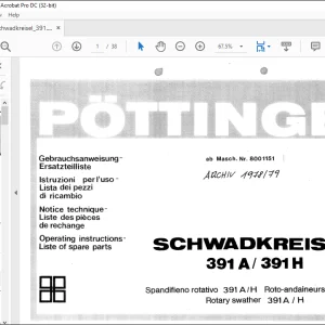 Pottinger Tractor SCHVVADKREISEL 391 A 391H Operating instructions List of spare parts Manual  - PDF