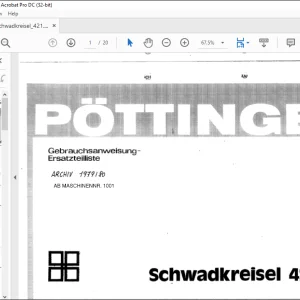 Pottinger Tractor Schwadkreisel 421 HN  ErsatzteilliSte  Gebrauchsanwelsung Manual  - PDF DOWNLOAD (German)