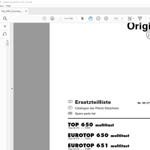 Pottinger Tractor TOP 650 multitast EUROTOP 650 multitast EUROTOP 651 multitast Spare parts list Manual  - PDF DOWNLOAD