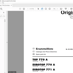 Pottinger Tractor TOP 770 A EUROTOP 770 A EUROTOP 771 A Spare parts list Manual  - PDF DOWNLOAD