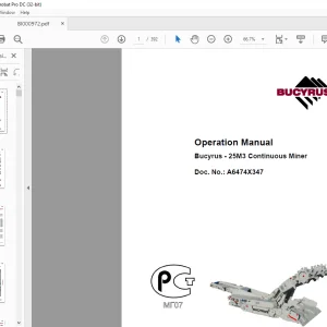 CAT Bucyrus 25M3 Continuous Miner Operation Manual BI000972 -  PDF DOWNLOAD