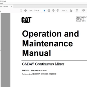 CAT Bucyrus CM345 Continuous Miner Operation and Maintenance Manual BI001593  - PDF DOWNLOAD