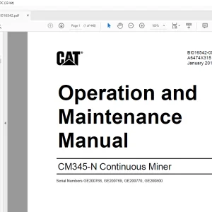 CAT Bucyrus CM345-N Continuous Miner Operation Manual BI016542 - PDF DOWNLOAD