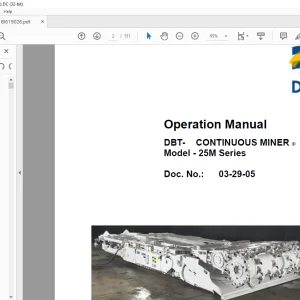 CAT Bucyrus DBT CONTINUOUS MINER® 25M Series Operation Manual BI619026  - PDF DOWNLOAD