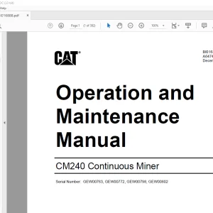 CAT CM240 Continuous Miner Operation and Maintenance Manual BI016888  - PDF DOWNLOAD
