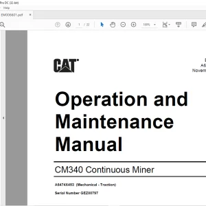 CAT CM340 Continuous Miner Operation and Maintenance Manual BI001586  - PDF DOWNLOAD