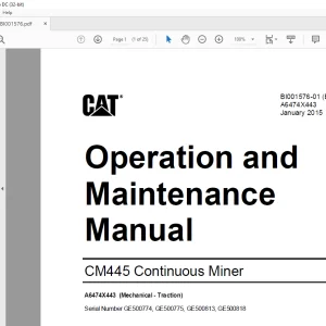 CAT CM445 Continuous Miner Operation and Maintenance Manual BI001576  - PDF DOWNLOAD