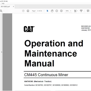 CAT CM445 Continuous Miner Operation and Maintenance Manual BI016883 -  PDF DOWNLOAD